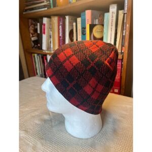 Plaid Beanie Hat‎ Red Black Reversible Knit Winter Warm Cap